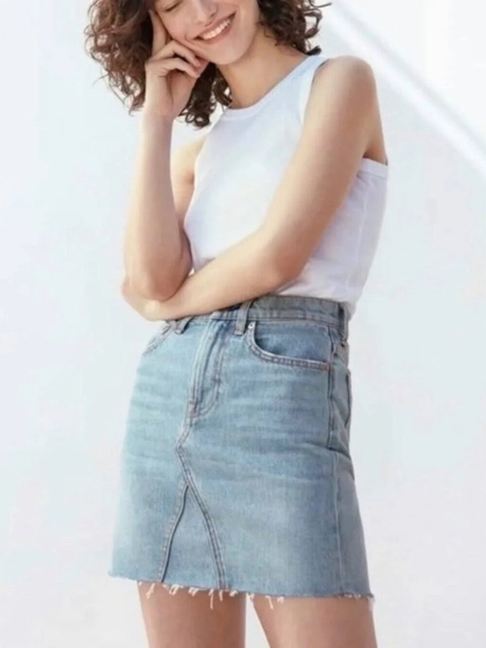EVERLANE Denim Reconstructed Skirt, Women's Size 28, Vintage Light Blue